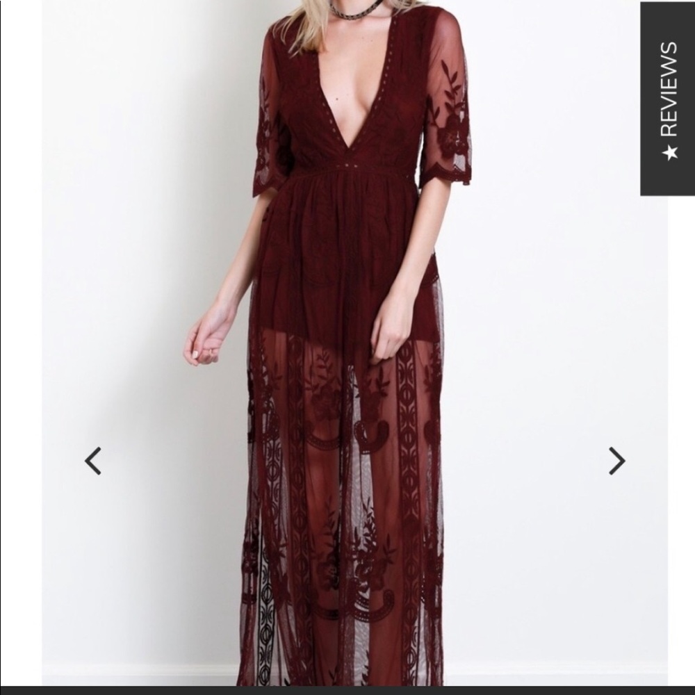 Honey Punch Burgundy Lace Romper Dress